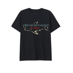 Neon Mens The Secret Agent Shark Graphic T-Shirt Black Short Sleeve Crewneck MED